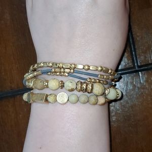 Gold and wooden beaded grey magnetic wrap bracelet